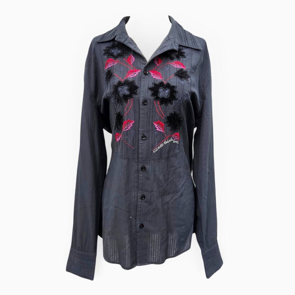 Y2k Roberto Cavalli Class Button Down Top Embroidered - Size Large